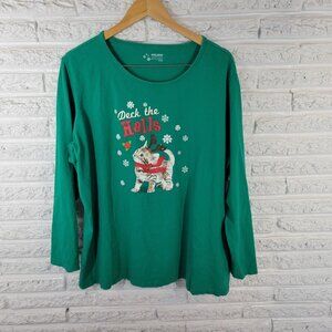 Christmas Holiday Editions Womens Top 3X Plus Tee Cat Reindeer GRE8E